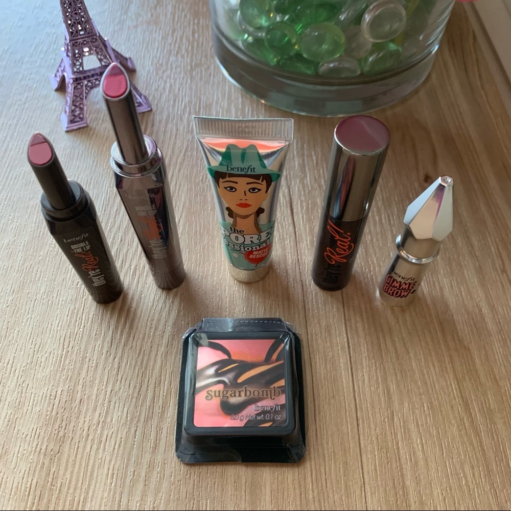 Benefit Full Face Makeup Bundle (Primer, Lipsticks, Blush, Mascara, Brow Gel)